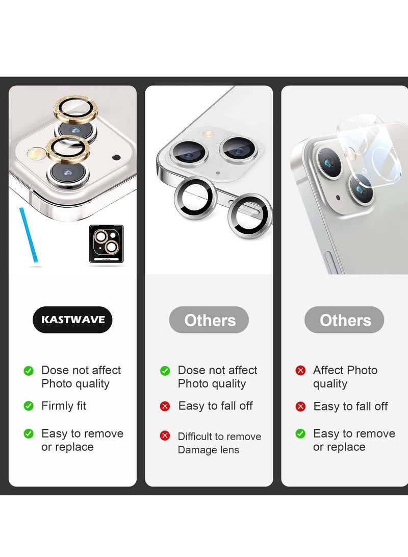 KASTWAVE for iPhone 14 / 14 Plus Camera Lens Protector, 9H Tempered Glass Camera Cover Screen Protector Metal Individual Ring Protector for iPhone 14 and iPhone 14 Plus (2 Set, Gold) - Image 3
