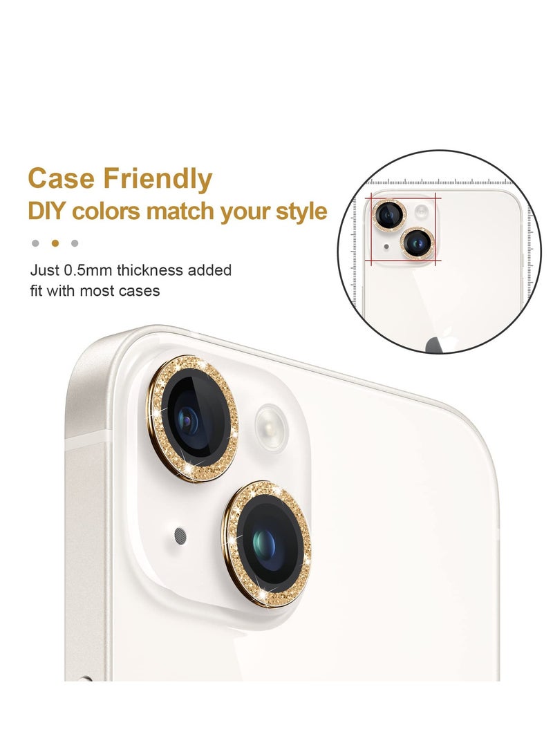 KASTWAVE for iPhone 14 / 14 Plus Camera Lens Protector, 9H Tempered Glass Camera Cover Screen Protector Metal Individual Ring Protector for iPhone 14 and iPhone 14 Plus (2 Set, Gold) - Image 5