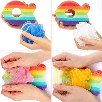 BRUBAKER Set of 4 Bath Sponge Shower Sponge Rainbow Fish Soap Sponge 09 oz 25 g Bath Sponge for Children and Adults Gentle Exfoliating Sponge Wash Sponge Colourful incl Gift Box - Image 4