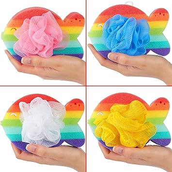 BRUBAKER Set of 4 Bath Sponge Shower Sponge Rainbow Fish Soap Sponge 09 oz 25 g Bath Sponge for Children and Adults Gentle Exfoliating Sponge Wash Sponge Colourful incl Gift Box - Image 5