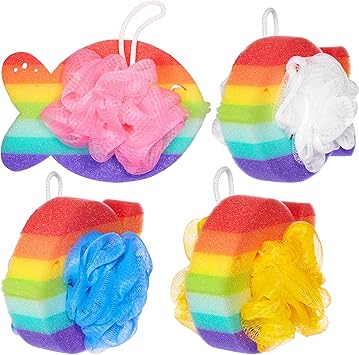 BRUBAKER Set of 4 Bath Sponge Shower Sponge Rainbow Fish Soap Sponge 09 oz 25 g Bath Sponge for Children and Adults Gentle Exfoliating Sponge Wash Sponge Colourful incl Gift Box - Image 2