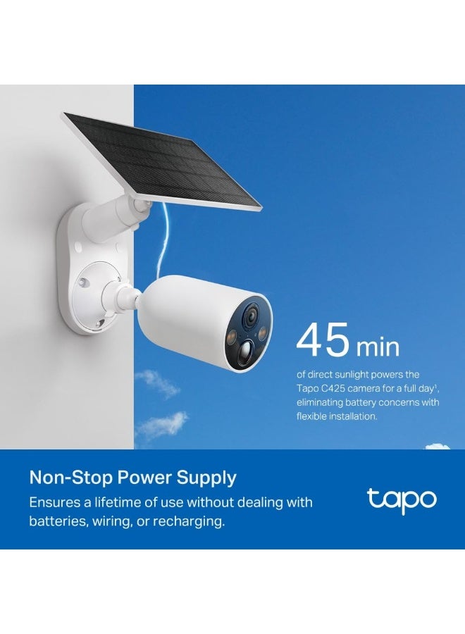 Tapo C425 KIT Smart Wire-Free Security Camera with Solar Panel – 2K QHD 4MP 1440p, Color Night Vision, AI Motion Detection, Two-Way Audio, Uninterrupted Power, and Weatherproof IP66 - Image 3