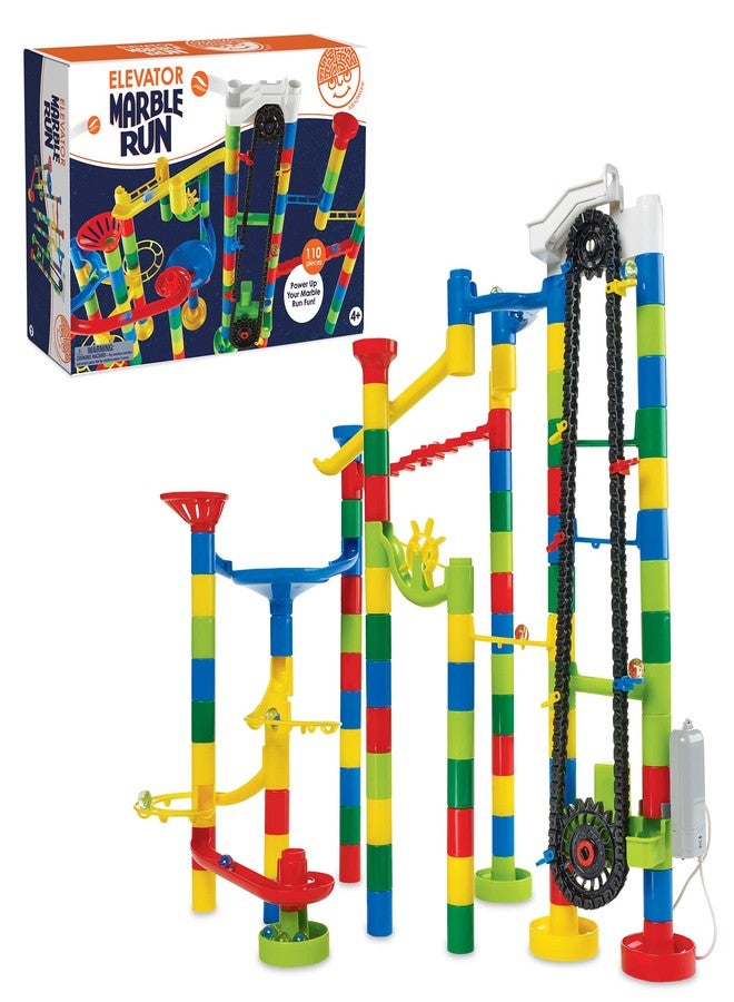 MindWare Marble Run 110 Piece Building Set with 82 Track Pieces, 15 Marbles and Motorized Elevator - Image 1