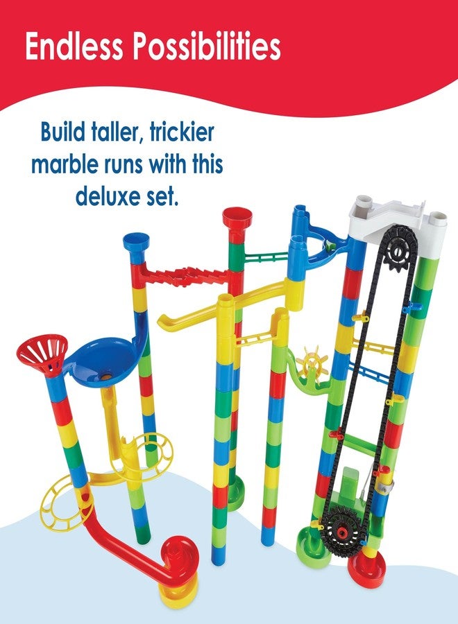 MindWare Marble Run 110 Piece Building Set with 82 Track Pieces, 15 Marbles and Motorized Elevator - Image 2