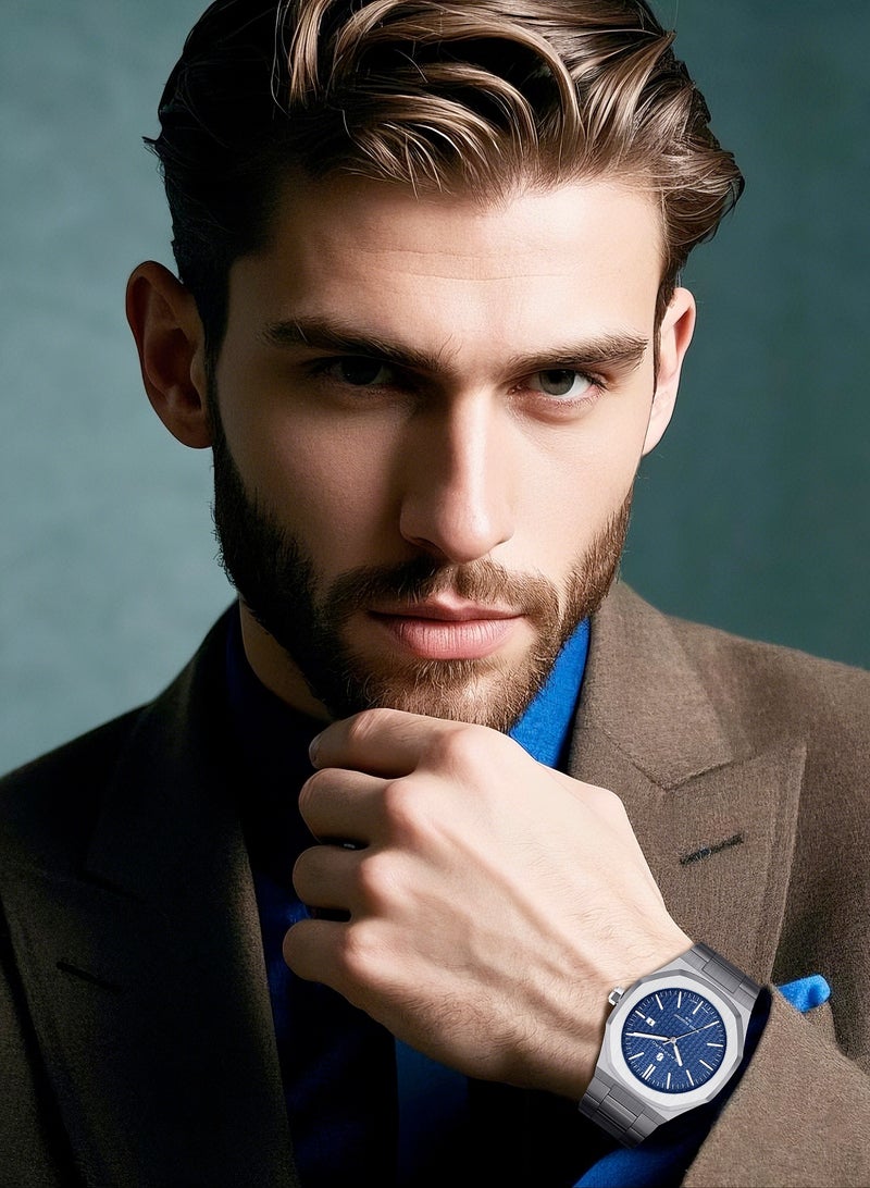 SAPPHERO الرجال ساعة ثمانية زاوية الفولاذ المقاوم للصدأ 30M الماء مضيئة ساعة المعصم الفاخرة التناظرية ساعة الكوارتز للرجال مع تاريخ أنيق الرجال - Image 2