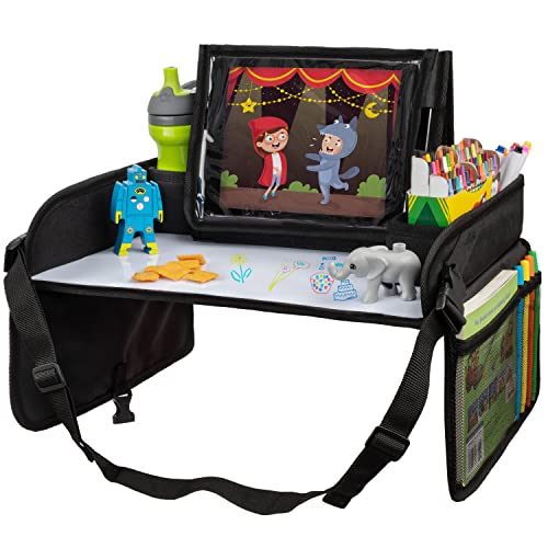 Lusso Gear Lusso Gear Kids Travel Tray for Car Road Trip Essentials for Kids Car Seat Tray for Kids Travel Toddler Travel Lap Desk and Organizer Holds Snacks Water Bottle Toys Black