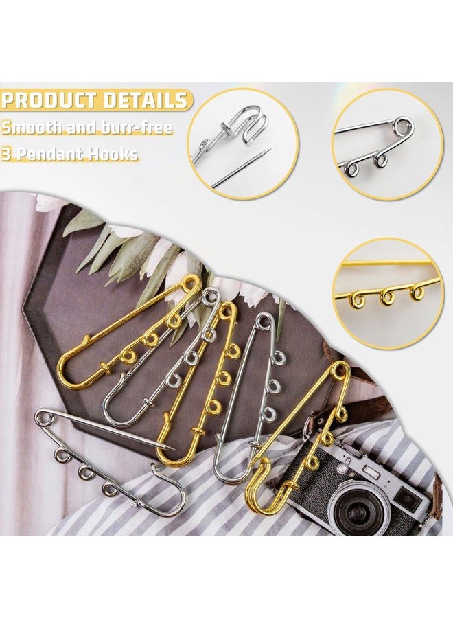 Koceci 50 PCS Safety Pins, Heavy Duty Safety Pins Metal Brooch Pin with Loops, Kilt Pins, Sock Pins Charms for Blankets Skirts Knitted Fabric Crafts (Gold, Silver) - Image 3