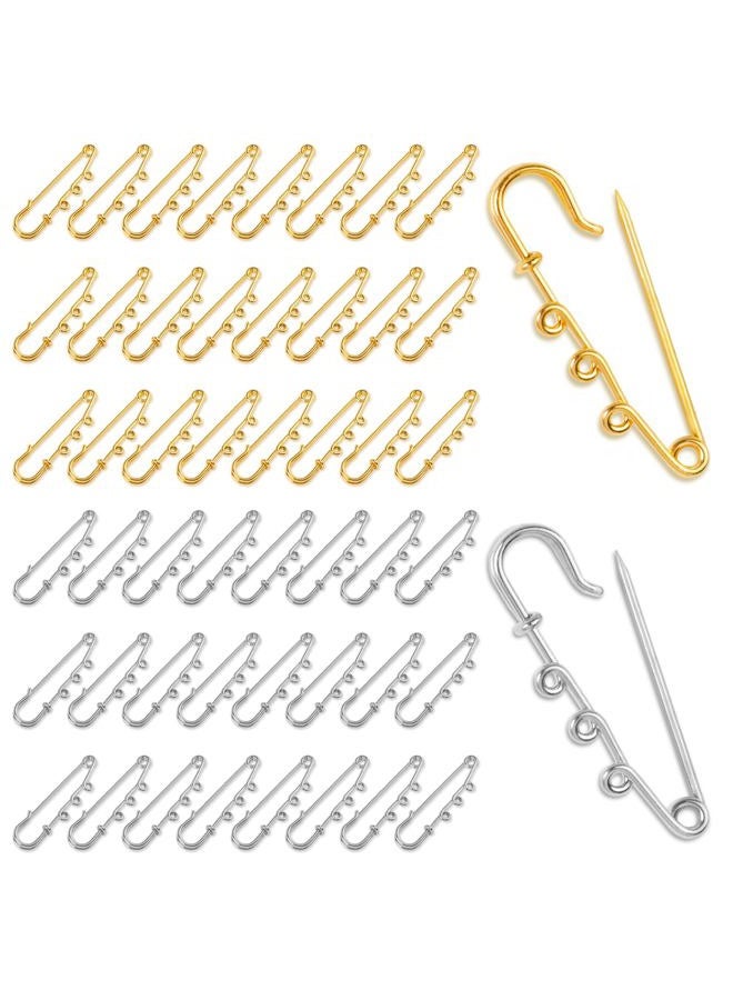 Koceci 50 PCS Safety Pins, Heavy Duty Safety Pins Metal Brooch Pin with Loops, Kilt Pins, Sock Pins Charms for Blankets Skirts Knitted Fabric Crafts (Gold, Silver) - Image 1