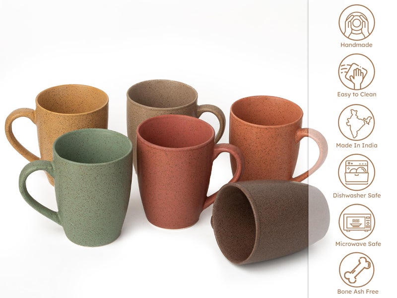 Bodhi House Handcrafted Ceramic Coffee Mug Set of 6 Pieces (300 Ml), Stoneware Tea Cup, Microwave Safe Medium Milk Mug, Matte Finish, Ideal for Daily use, Casual Gatherings and Gifting, Multicolor - Image 4