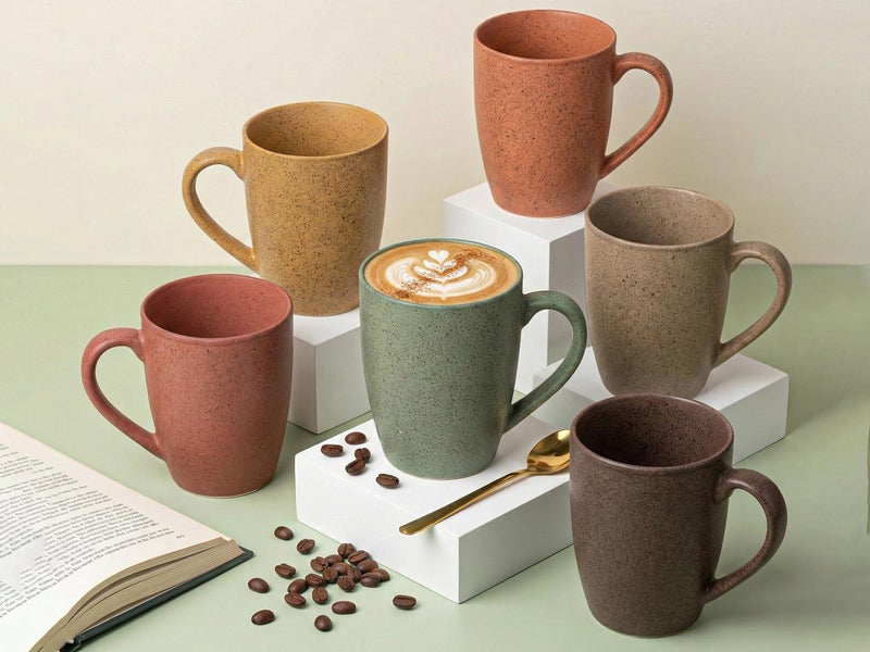 Bodhi House Handcrafted Ceramic Coffee Mug Set of 6 Pieces (300 Ml), Stoneware Tea Cup, Microwave Safe Medium Milk Mug, Matte Finish, Ideal for Daily use, Casual Gatherings and Gifting, Multicolor - Image 1