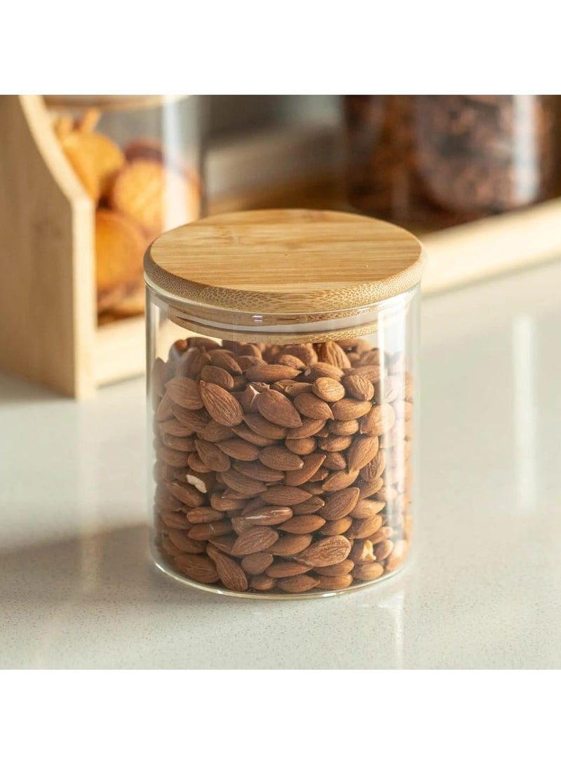 LDQ "Wooden Spice Rack Set with Airtight Glass Jars – 3pcs 600ml, 5pcs 250ml, 5pcs 80ml with wooden rack | Natural Wood Organizer with Wooden Lids for Kitchen Storage & Seasoning" - Image 4