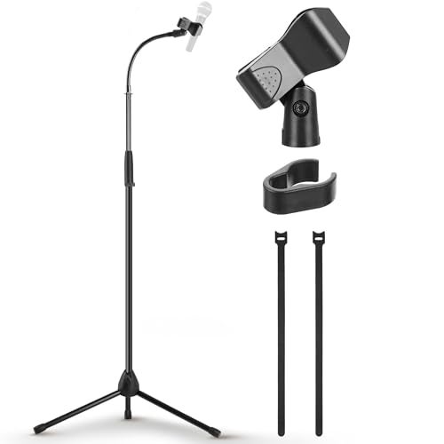 Pyle Tripod Mic Stand Adjustable Gooseneck Microphone Stand Sturdy Build NonSlip Rubber Feet Folds Flat for Compact Storage Includes Mic Clip 58 Adapter 5236 to 7913 Inch