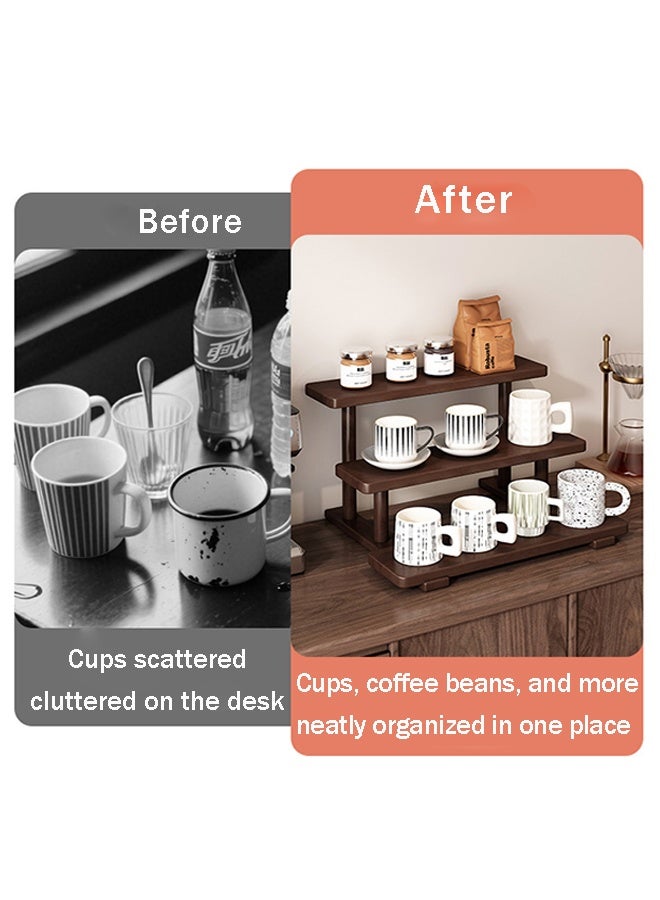 CozyNest Walnut Wood Desktop Organizer Shelf, Tiered Display Rack for Coffee Mugs, Tea Cups u0026 Home Countertop Storage - Image 4