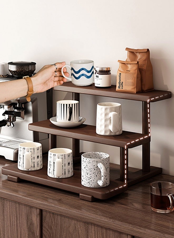 CozyNest Walnut Wood Desktop Organizer Shelf, Tiered Display Rack for Coffee Mugs, Tea Cups u0026 Home Countertop Storage - Image 3