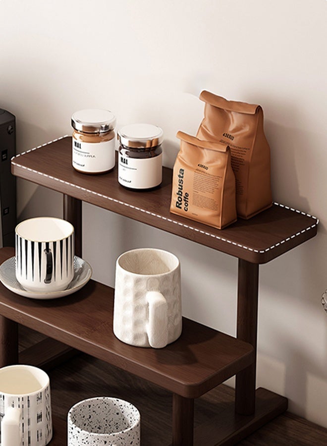 CozyNest Walnut Wood Desktop Organizer Shelf, Tiered Display Rack for Coffee Mugs, Tea Cups u0026 Home Countertop Storage - Image 5