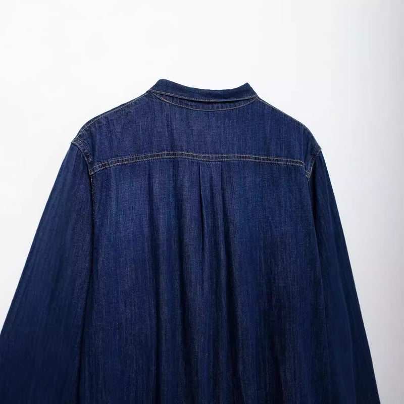 Autum New Style Bow Decorated Single Flap Pocket Pants Denim Shirt 5520267 - Image 5