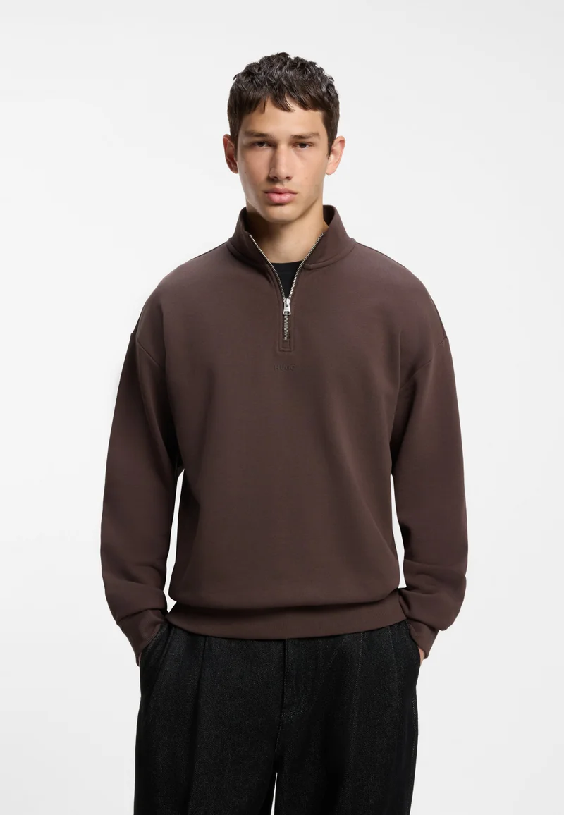Relaxed-fit cotton sweatshirt with zip neck