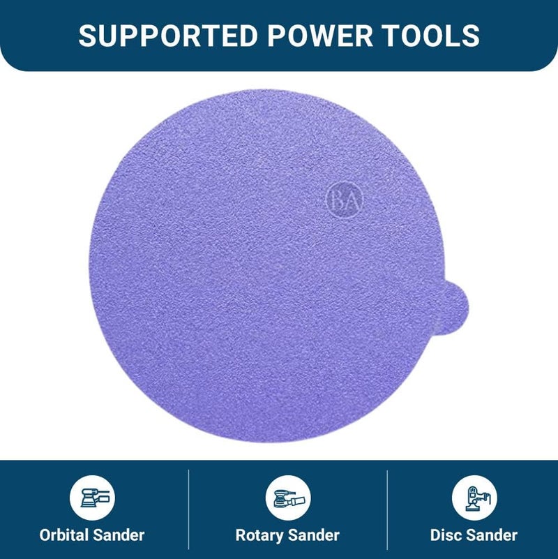 Benchmark Abrasives أقراص صنفرة ذاتية اللصق 5 بوصة مع حبيبات سيراميكية ورقية صنفرة DA 5 بوصة مع سطح تبويب لدمج التشطيبات النهائية لأدوات الصنفرة الدائرية (50 حزمة)، 40 حبيبة - Image 3