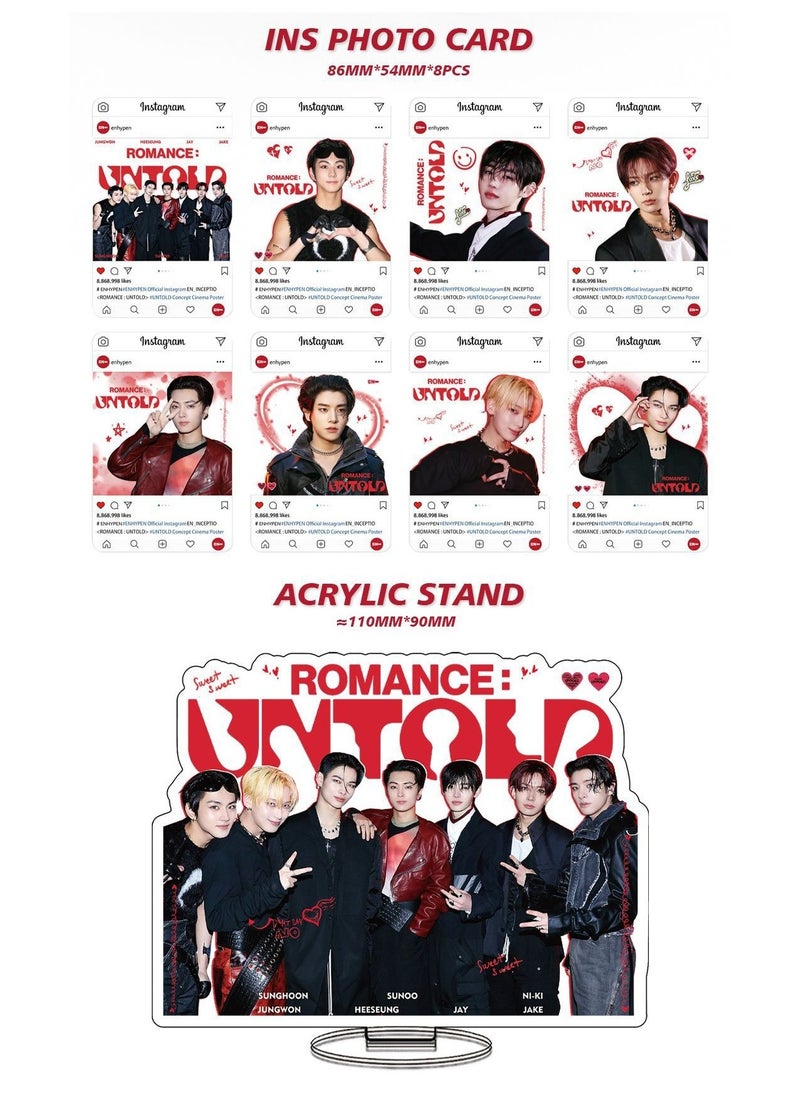 EHOME ENHYPEN New Album ROMANCE : UNTOLD Gift Box Set With Lomo Cards, Acrylic Stand, Hand Account Tape, Lanyard, Stickers, Photo Card  - Image 3