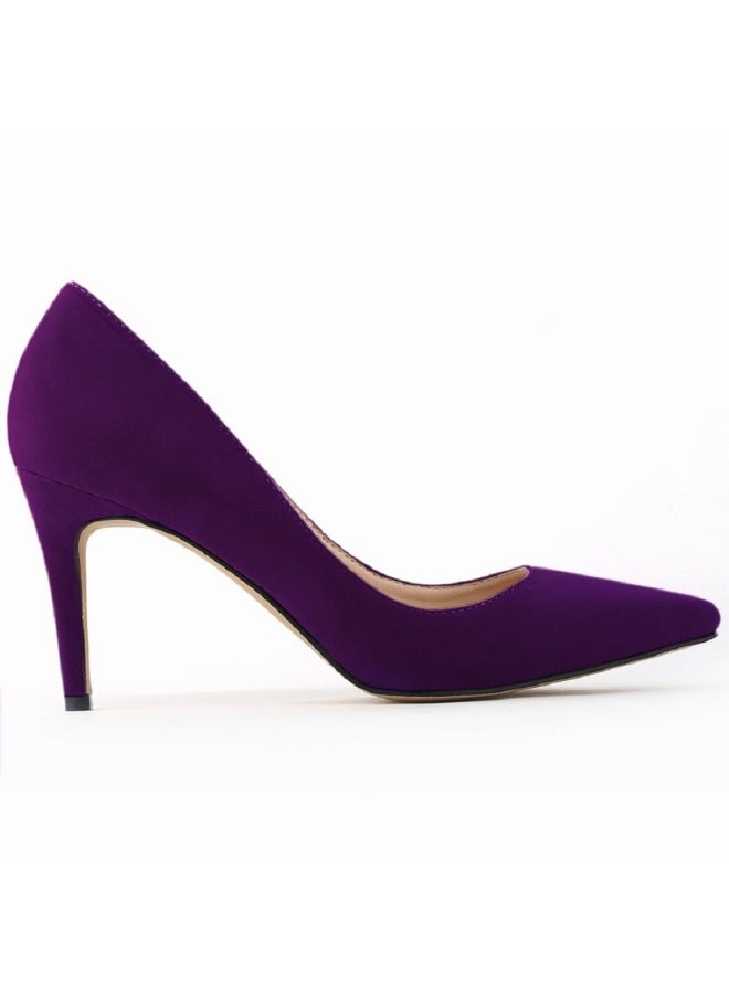 Loquat Suede Pointed Toe Low-Vamp Stiletto High Heels 8cm Purple  - Image 2