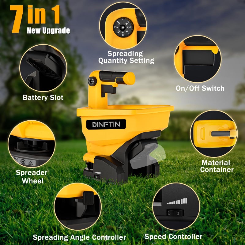 Dinftin Battery Operated Spreader Compatible for Dewalt 20V/60V Li-ion Battery, Seed Spreader Handheld Available Year-Round, Grass Seeds, Rock Salt and De-icer Out-Doors (Battery not Included) - Image 4