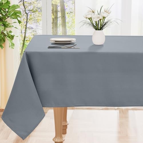 smiry Table Cloth Wipe Clean Rectangular 140x200 cm Wipeable Water Resistant Polyester Tablecloth Washable Fabric 6 to 8 Seater Dining Table Cover for Kitchen Indoor Outdoor Grey