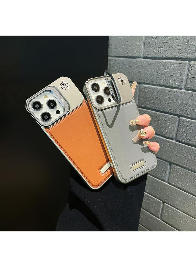 S-TOP Case For iPhone 14 Pro Max Metal Holder Plain Leather MagSafe Phone Case - Image 2
