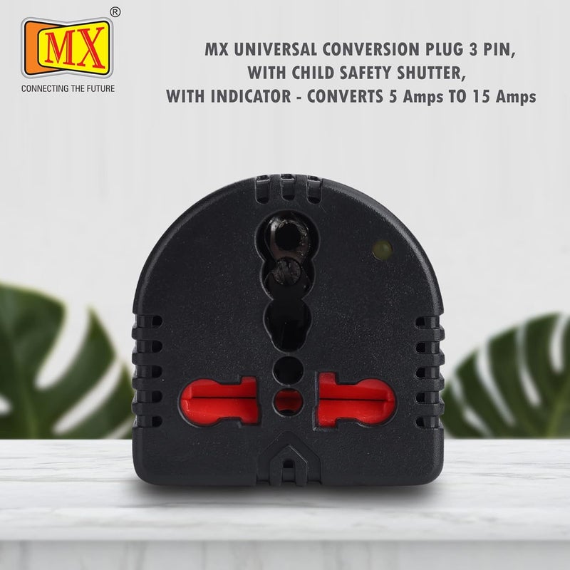 MX MX 3 Pin Universal Conversion Plug Converts Power 5 AMP to 15 AMP Plug Flame Retardant Body Material with Child Safety Shutter LED Indicator Travel Adaptor Multi Use Socket Connector  - Image 2