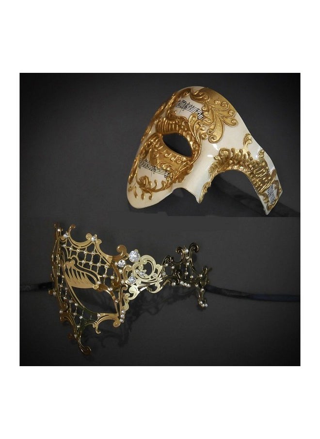 ياكانا مجموعة أقنعة تنكرية ذهبية من Yacanna His and Her Phantom of The Opera (Vintage Phantom Gold)  - Image 2