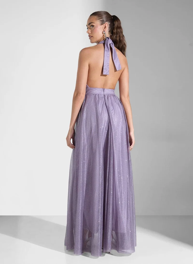 Ginger Boutique Floral Halter Gown Dress
