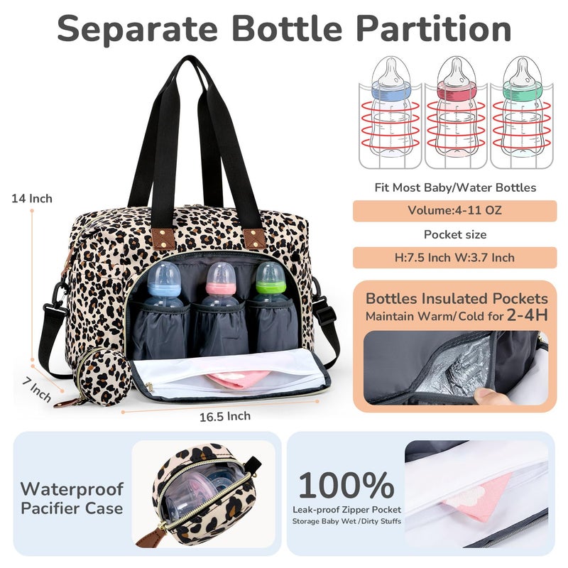 Tenot Diaper Bag Tote, Baby Bag Travel Diaper Tote Bag with Pacifier Case, Cute Maternity Hospital Baby Stylish Diaper Tote for Mom Dad Leopard Print - Image 2