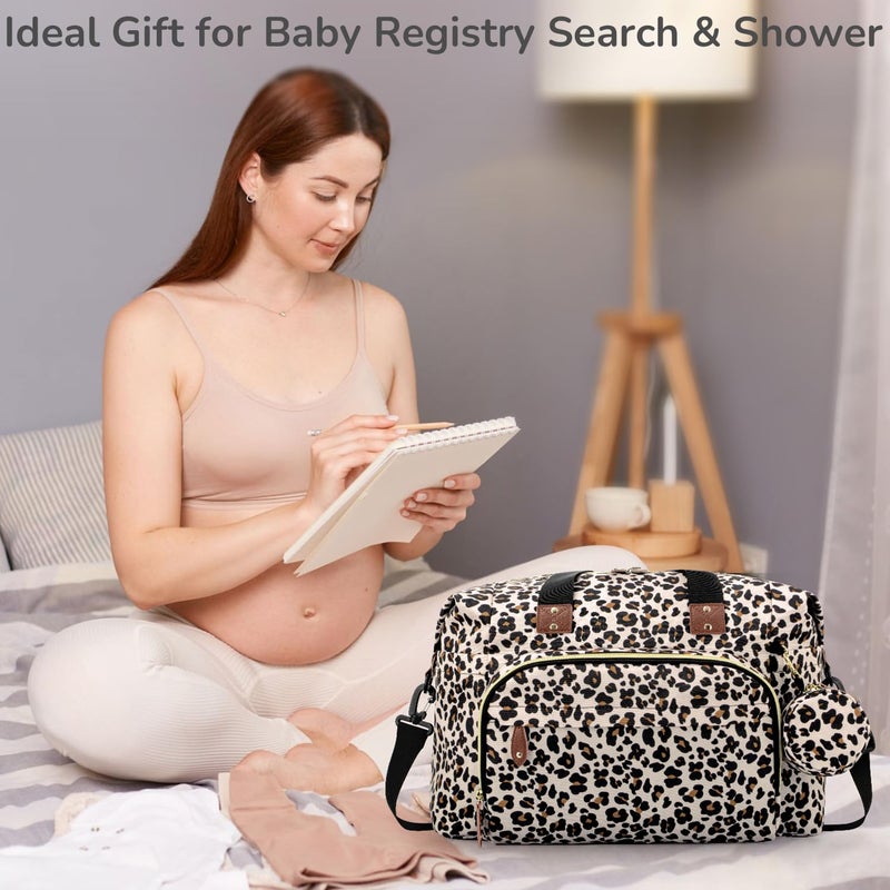 Tenot Diaper Bag Tote, Baby Bag Travel Diaper Tote Bag with Pacifier Case, Cute Maternity Hospital Baby Stylish Diaper Tote for Mom Dad Leopard Print - Image 4