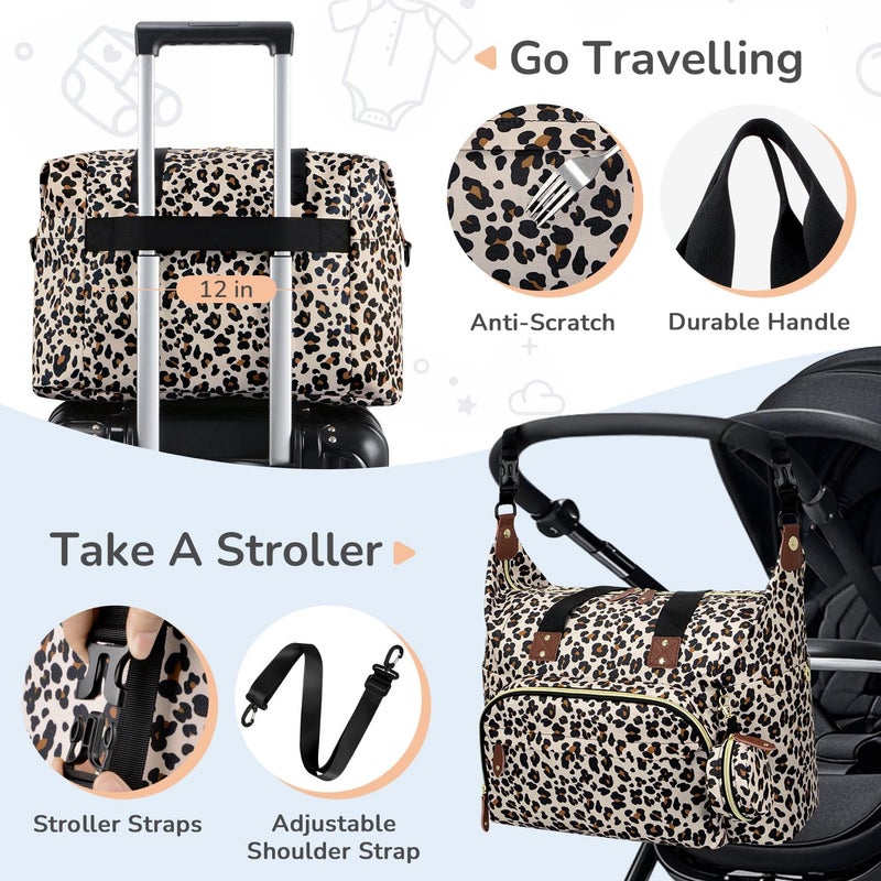 Tenot Diaper Bag Tote, Baby Bag Travel Diaper Tote Bag with Pacifier Case, Cute Maternity Hospital Baby Stylish Diaper Tote for Mom Dad Leopard Print - Image 5