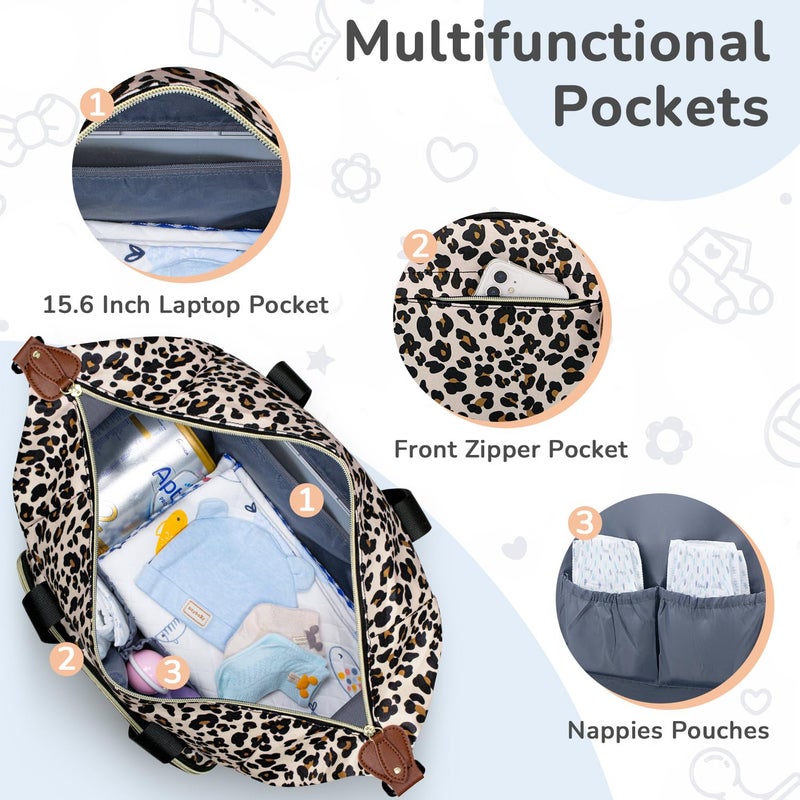 Tenot Diaper Bag Tote, Baby Bag Travel Diaper Tote Bag with Pacifier Case, Cute Maternity Hospital Baby Stylish Diaper Tote for Mom Dad Leopard Print - Image 3