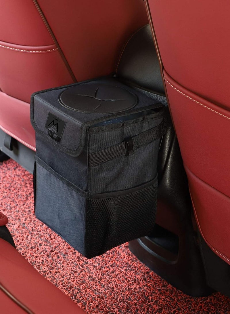 MJZ Car Trash Can with Lid, Foldable Car Trash Bag Automotive Garbage Can, Vehicle Chair Back Waterproof Trash Bin Container for Car with Storage Pockets for Car & SUV & Truck - Image 1