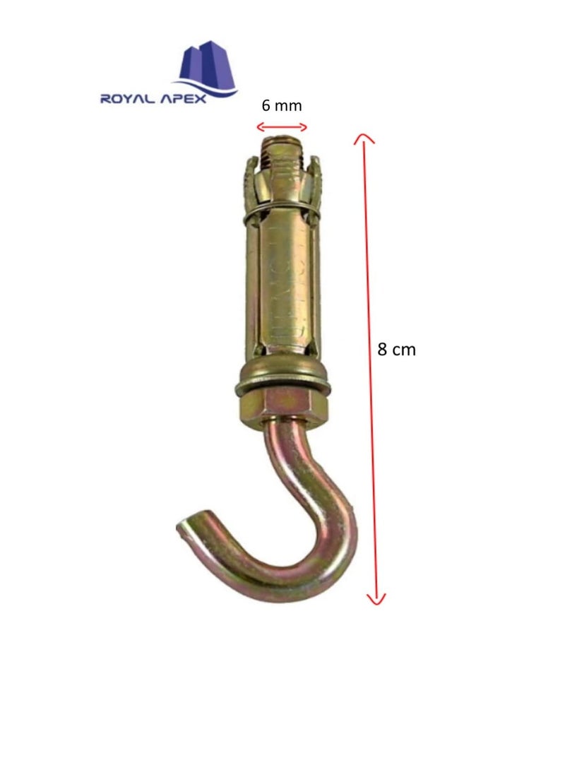 High Strength Metal Sleeve Shield Closed Hook/Eye Hook | Open Hook Anchor Bolt Pack of 5 (OPEN HOOK, 6 MM)  - Image 3