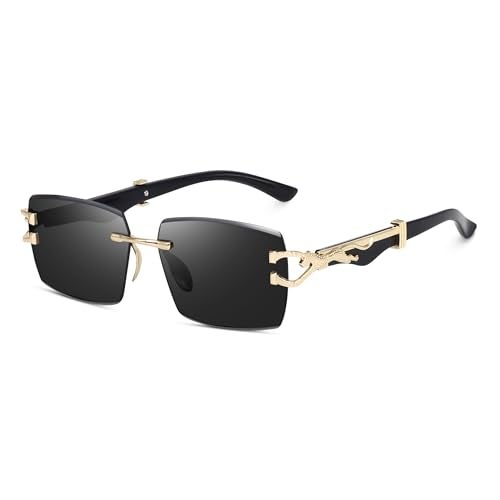 Dervin UV Protected Rectangular Rimless Sunglasses for Men and Women (Black) - Image 1