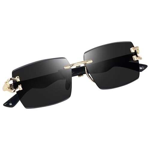 Dervin UV Protected Rectangular Rimless Sunglasses for Men and Women (Black) - Image 3