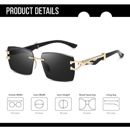 Dervin UV Protected Rectangular Rimless Sunglasses for Men and Women (Black) - Image 5