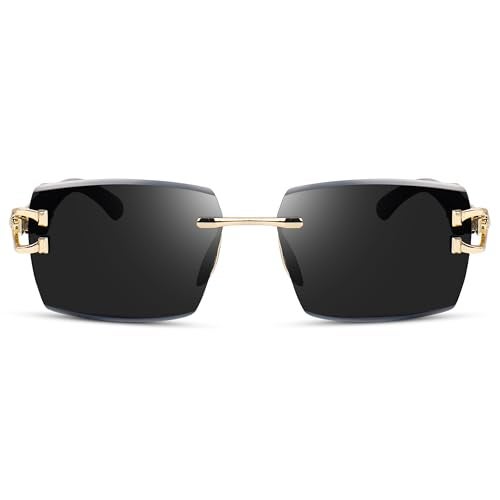 Dervin UV Protected Rectangular Rimless Sunglasses for Men and Women (Black) - Image 2