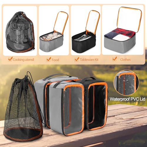 GRAOSO Camping Gear Organizer, 3 Pcs Camping Packing Cubes and 1 Pcs Mesh Pocket with Carrying Bag for Kitchen Supplies, 5-in-one Tactical Travel Storage with Transparent Window for Car Trunk, 45L - Image 4