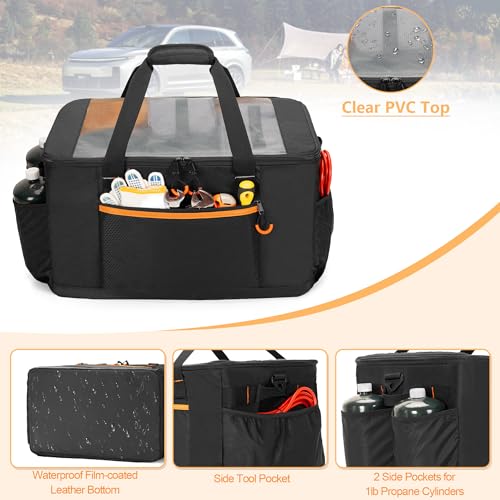 GRAOSO Camping Gear Organizer, 3 Pcs Camping Packing Cubes and 1 Pcs Mesh Pocket with Carrying Bag for Kitchen Supplies, 5-in-one Tactical Travel Storage with Transparent Window for Car Trunk, 45L - Image 3