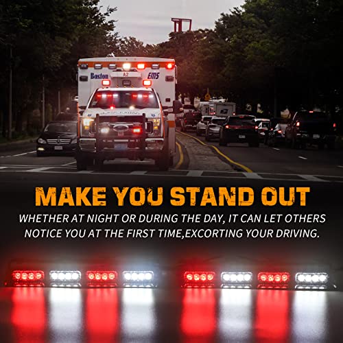 XRIDONSEN Emergency Dash Strobe Lights Safety Flashing Warning Hazard Interior Front/Rear Windshield Deck Split Lights for Volunteer Firefighter Vehicles Trucks (2x14 inch, Red White) - Image 2