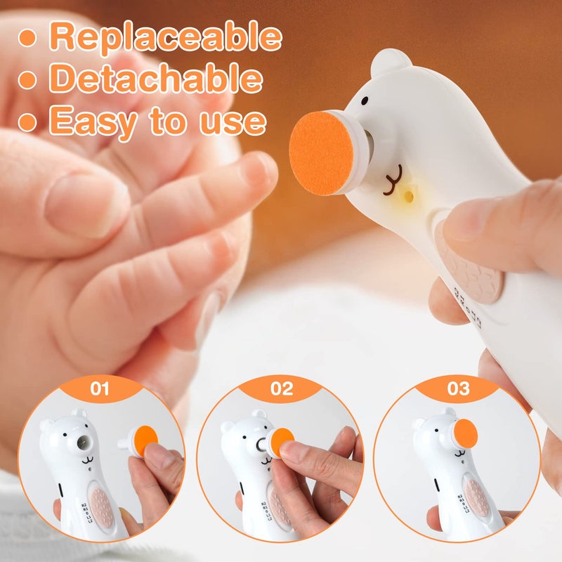 haakaa Electric Nail Trimmer Replacement Pads Baby Nail Trimmer Heads for Standard Baby Nail File, Suitable for 12+Months, Orange - Image 2