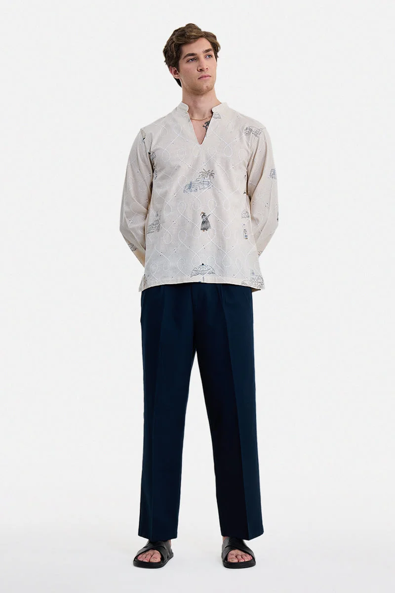 سنيتش Navy Blue Solid Relaxed Trousers