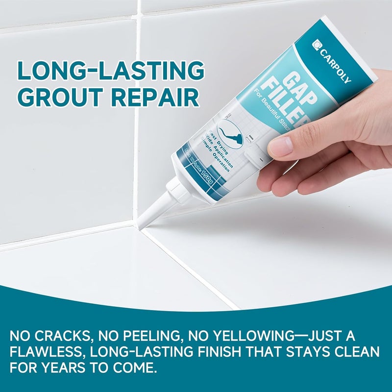 CARPOLY Tile Grout Repair Kit, 2 Pack White Grout Filler for Bathroom, Kitchen, Rstore & Renew Tile Joints Line, Triple Protection, Fast Drying Shower Grout with Tools(White, 10.58oz/300g) - Image 3