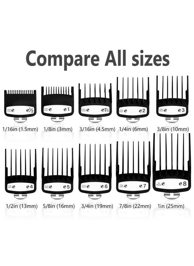 Professional Hair Clipper Guards Guides 10 Pcs Coded Cutting Guides 3170400 1/8” To 1 Fits For All Wahl Clippers(Black10 Pcs)