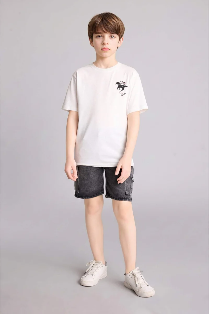 ديفاكتو Boy Regular Fit Crew Neck Printed Short Sleeve T-Shirt