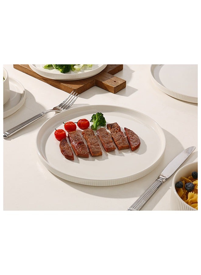 MONITO 12 Piece Stoneware Dinner Set, 4x25.6cm Dinner Plates, 4x20cm Salad Plates, 4x14cm Bowls, Modern Design in Glossy Finish, Microwave & Dishwasher Safe - White  - Image 5