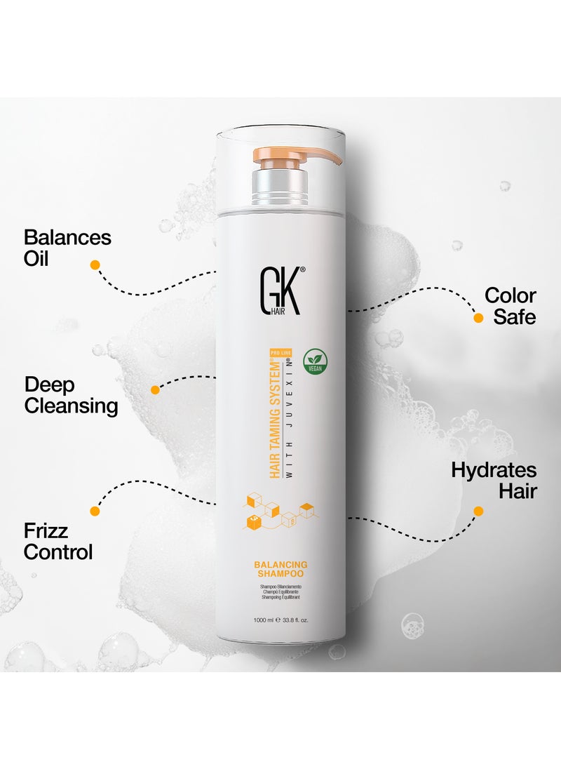 GK Hair - Balancing Shampoo (33.8 Fl Oz/1000ml) For Oily Color Treated Hair Deep Cleansing Restores pH Levels Ideal for Over-Processed and Environmentally Stressed Hair - Image 1